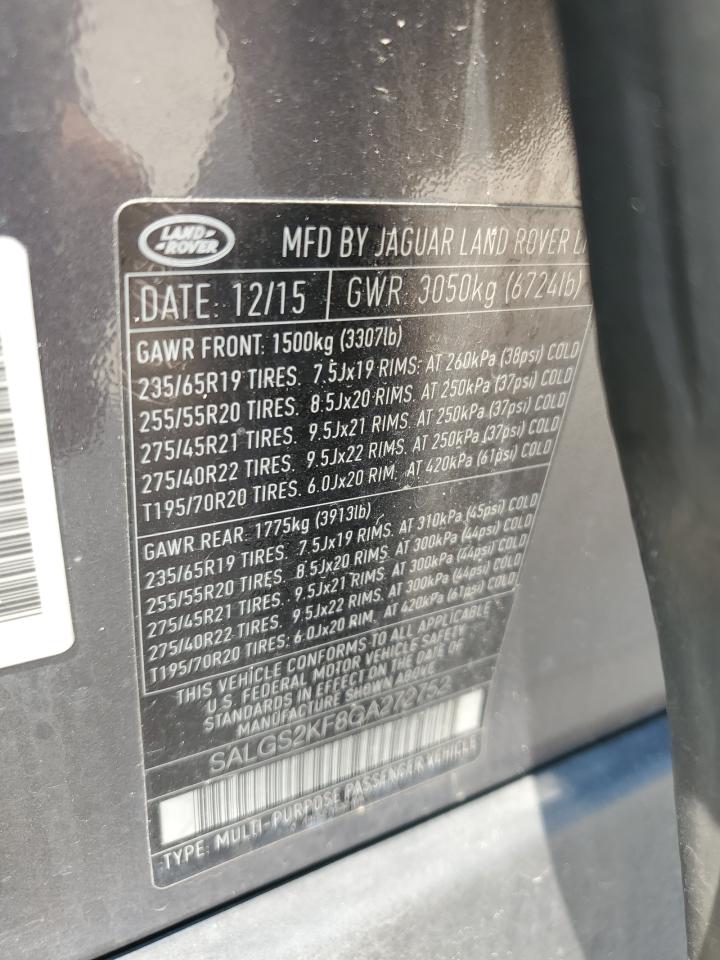 2016 Land Rover Range Rover Hse VIN: SALGS2KF8GA272752 Lot: 68309534