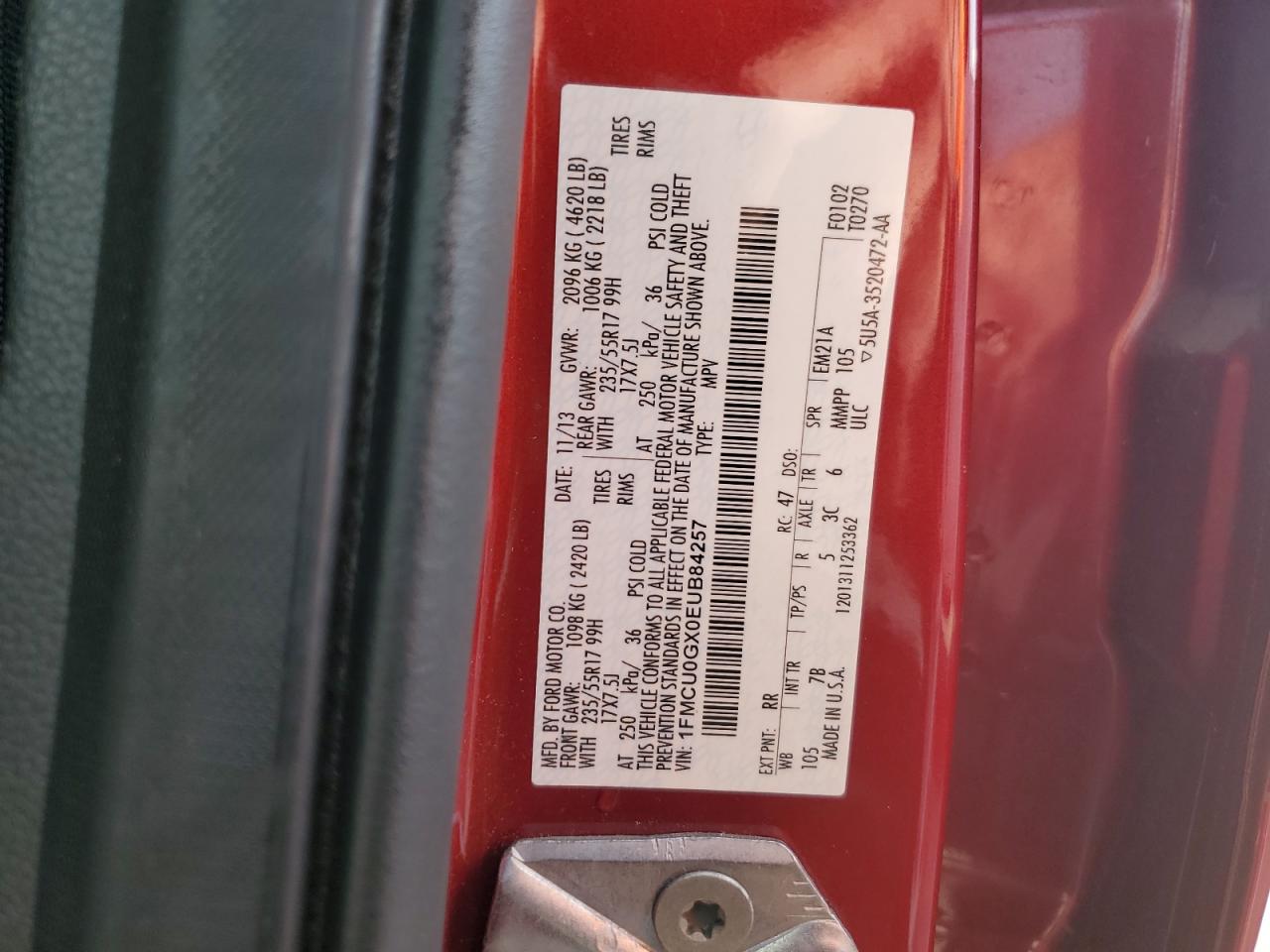 2014 Ford Escape Se VIN: 1FMCU0GX0EUB84257 Lot: 68277164