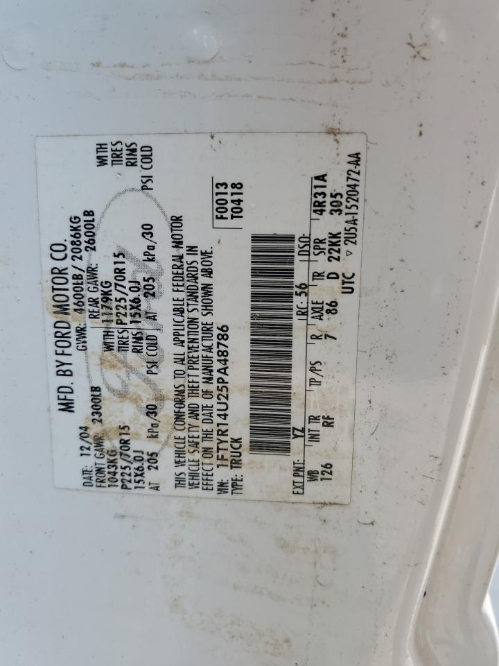 2005 Ford Ranger Super Cab VIN: 1FTYR14U25PA48786 Lot: 67845794