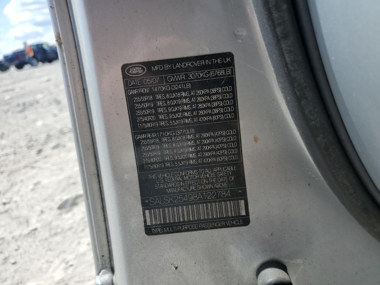 2008 Land Rover Range Rover Sport Hse VIN: SALSK25498A122784 Lot: 67370784