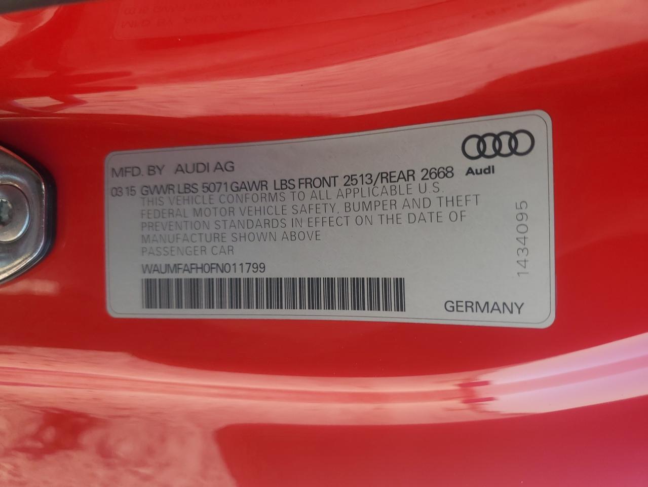 WAUMFAFH0FN011799 2015 Audi A5 Premium Plus