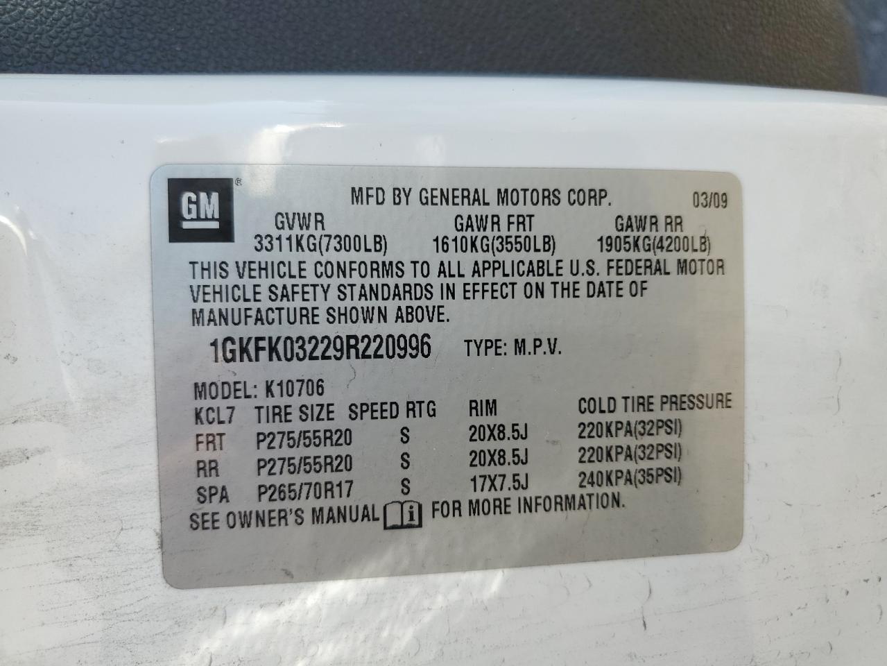 1GKFK03229R220996 2009 GMC Yukon Denali