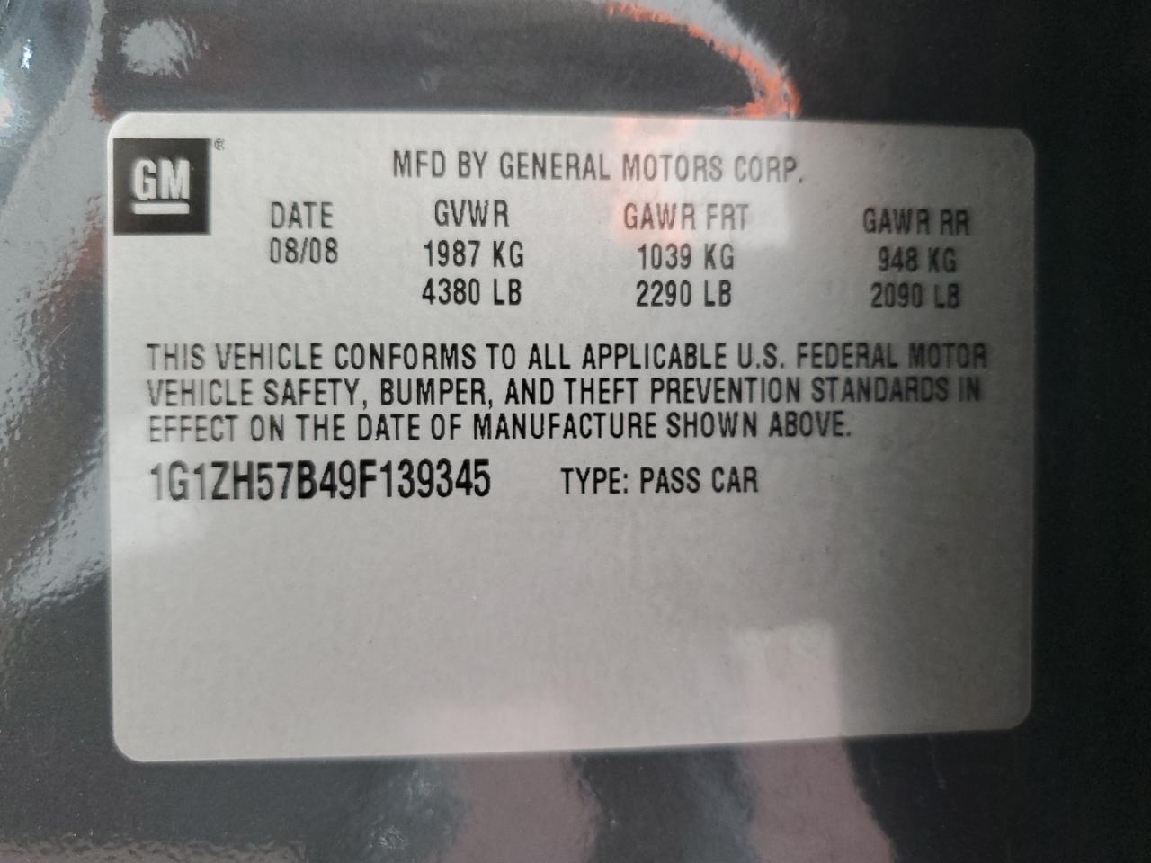 2009 Chevrolet Malibu 1Lt VIN: 1G1ZH57B49F139345 Lot: 66877784