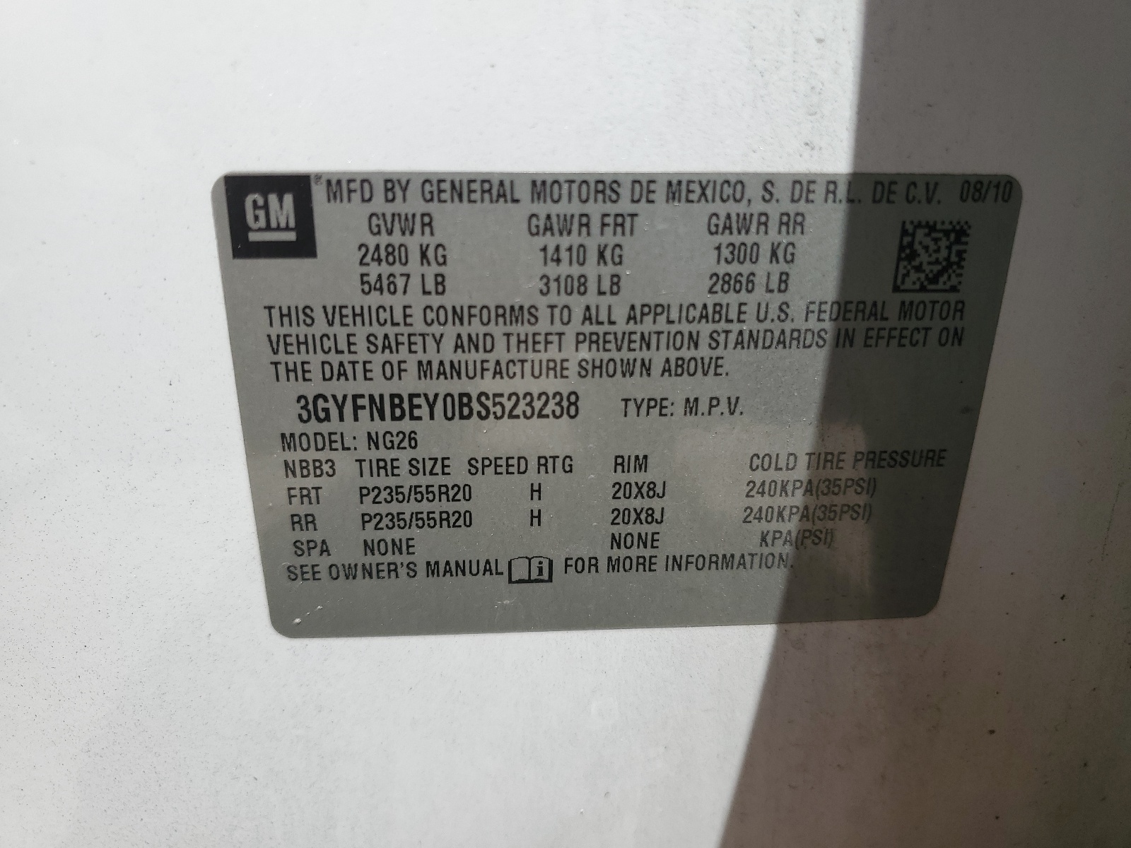 3GYFNBEY0BS523238 2011 Cadillac Srx Performance Collection