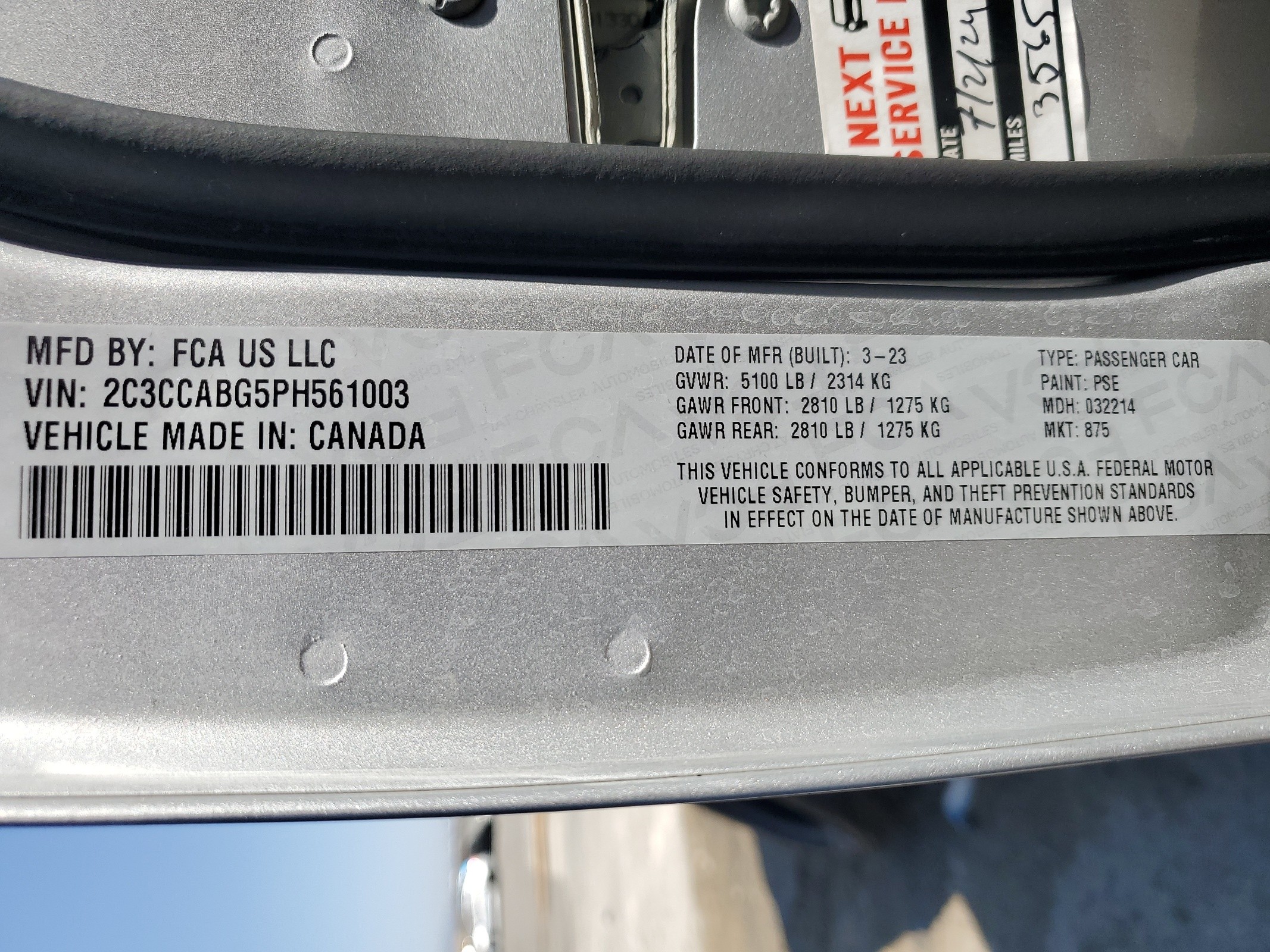 2C3CCABG5PH561003 2023 Chrysler 300 S