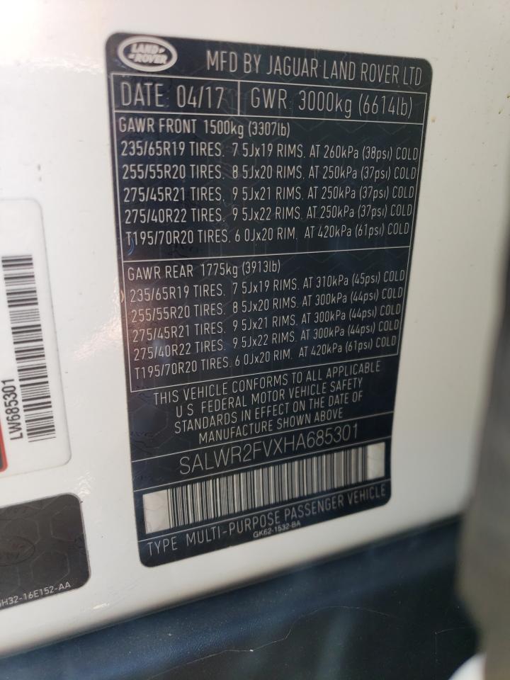 2017 Land Rover Range Rover Sport Hse VIN: SALWR2FVXHA685301 Lot: 68899004