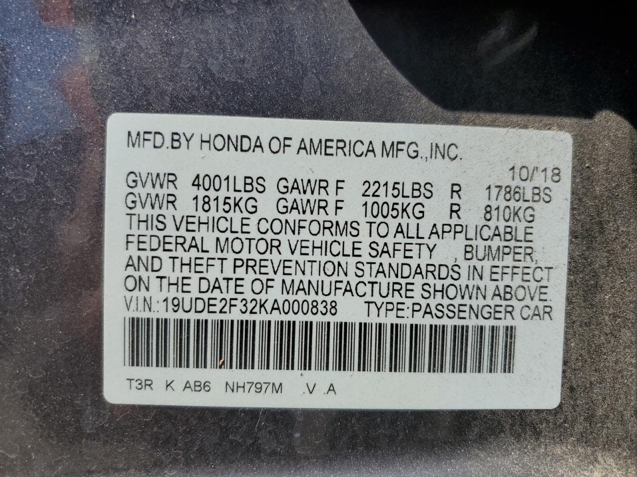 19UDE2F32KA000838 2019 Acura Ilx