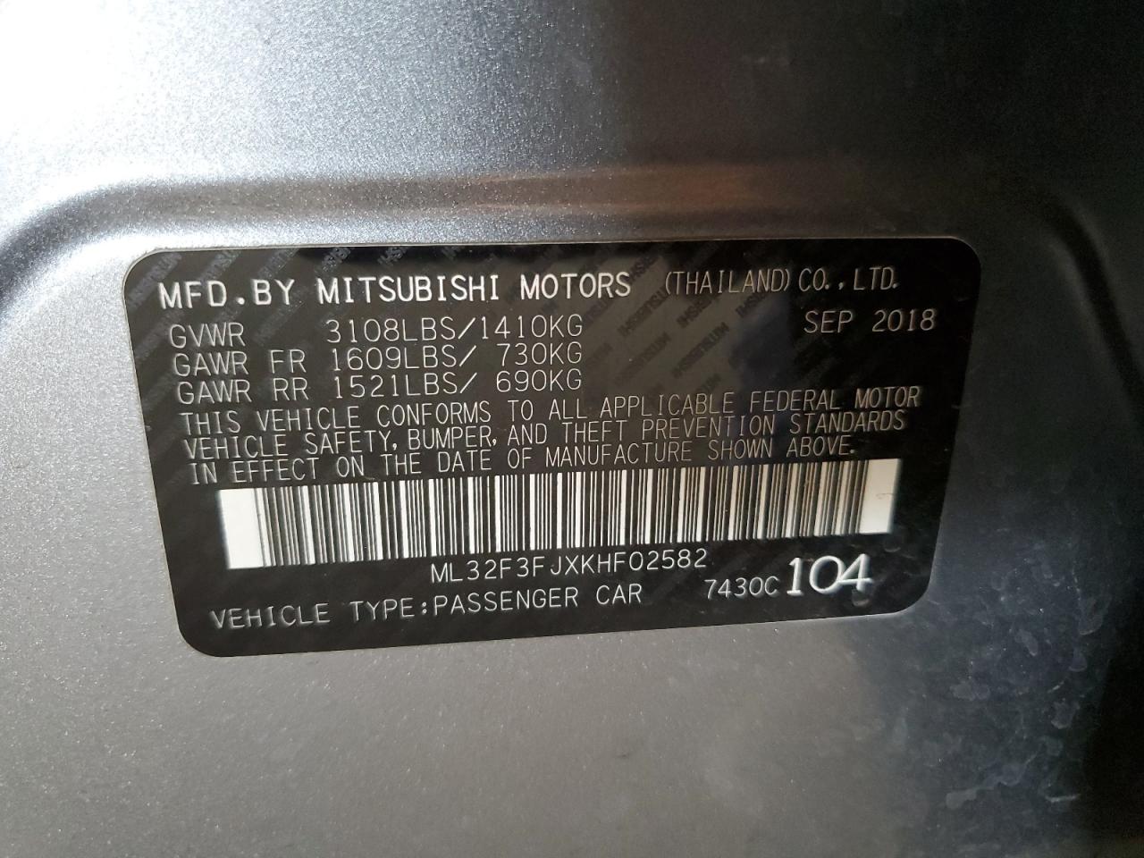 2019 Mitsubishi Mirage G4 Es VIN: ML32F3FJXKHF02582 Lot: 66814184