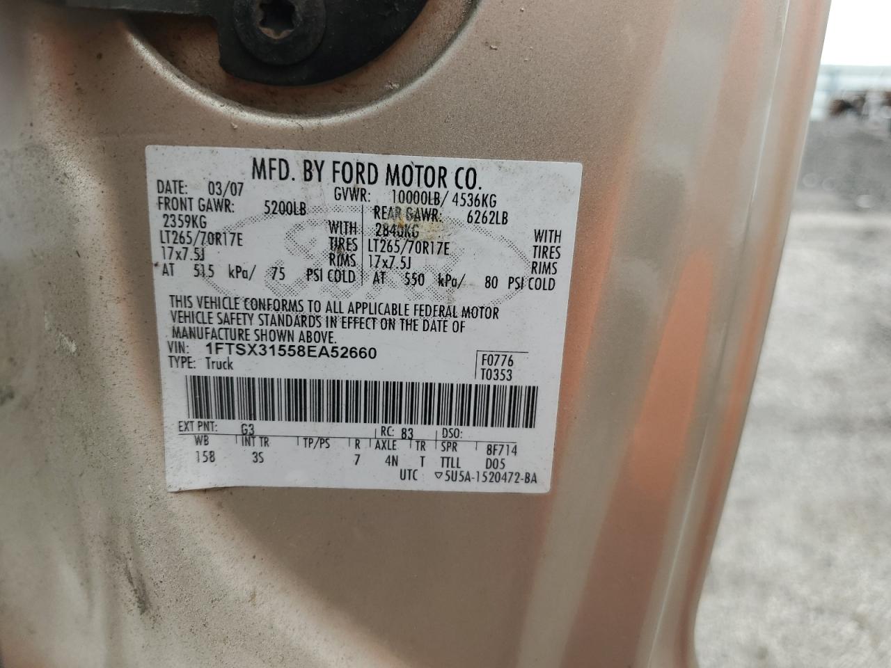 1FTSX31558EA52660 2008 Ford F350 Srw Super Duty