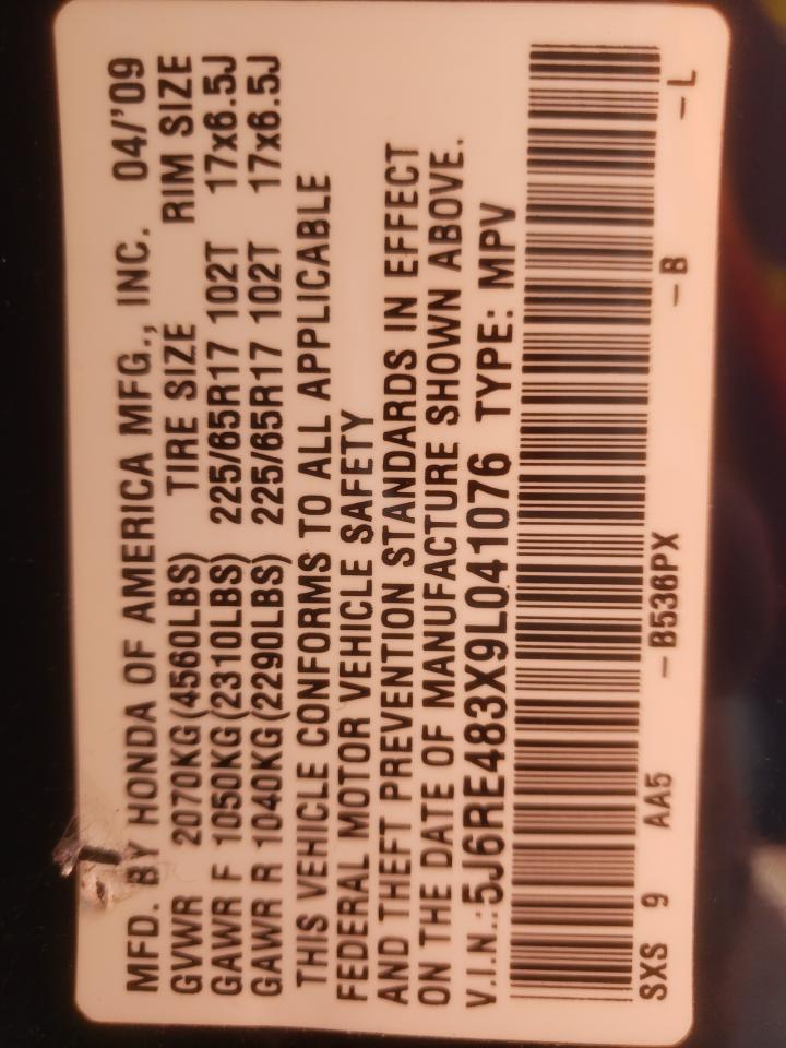 2009 Honda Cr-V Lx VIN: 5J6RE483X9L041076 Lot: 67546634