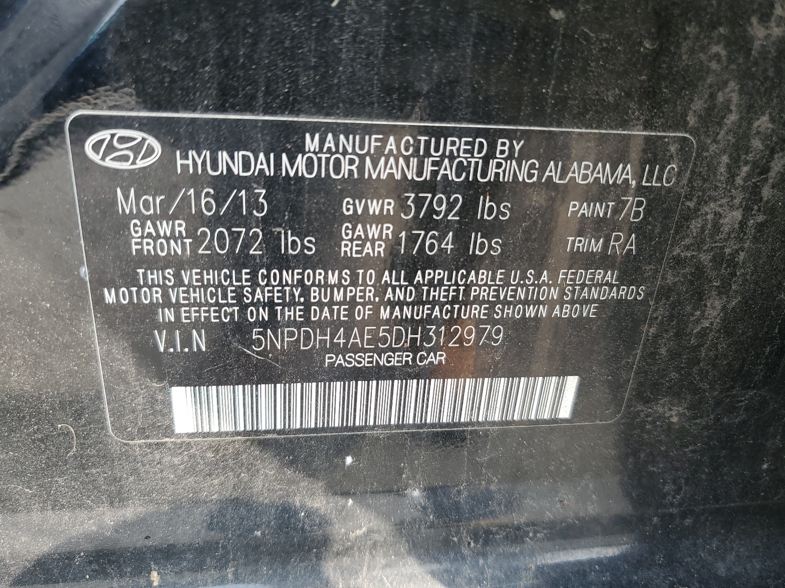 5NPDH4AE5DH312979 2013 Hyundai Elantra Gls