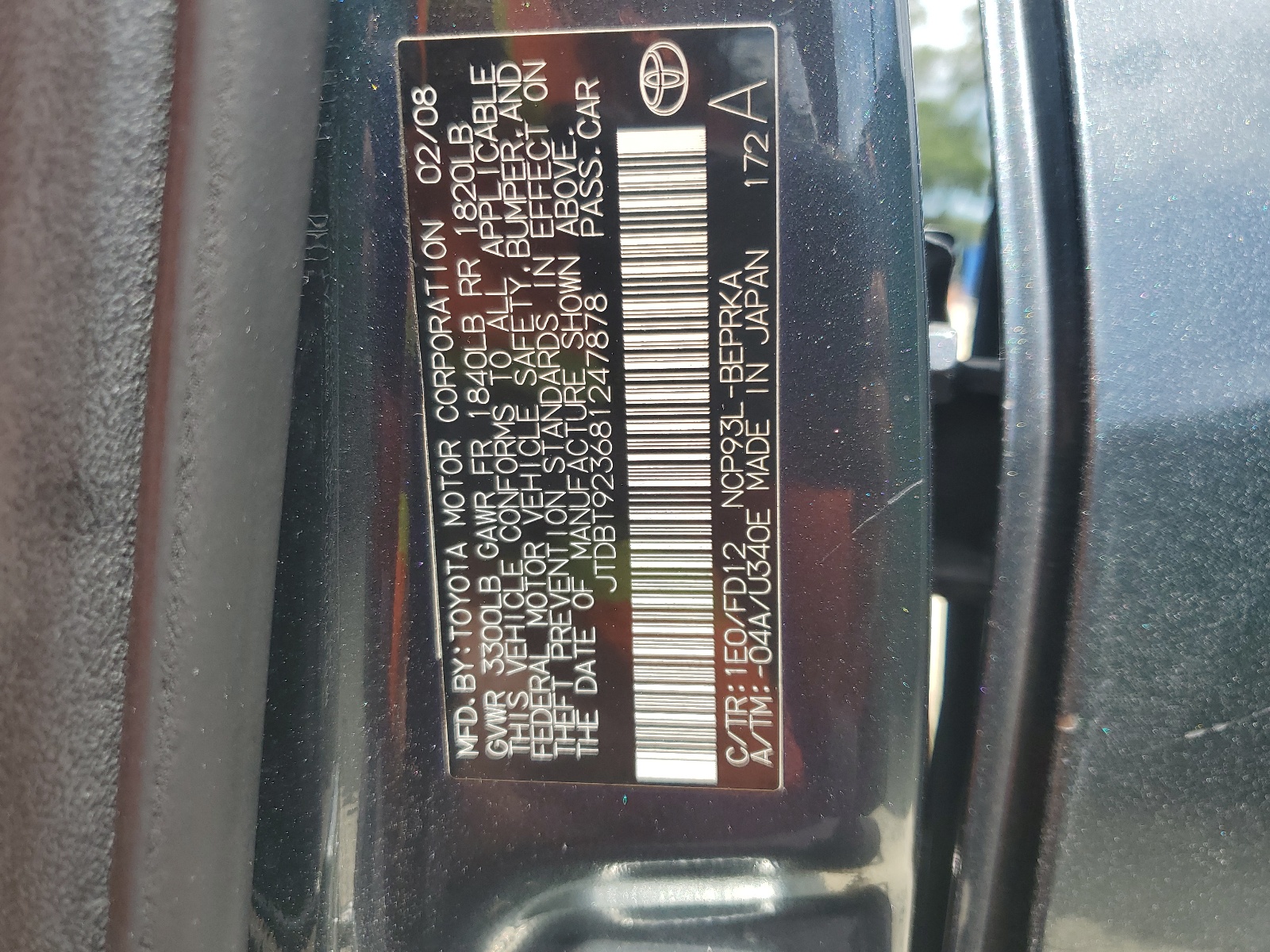 JTDBT923681247878 2008 Toyota Yaris