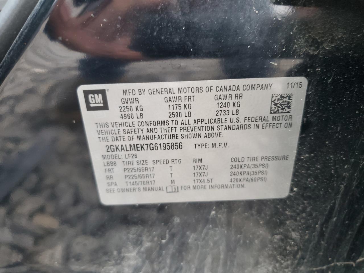 2GKALMEK7G6195856 2016 GMC Terrain Sle