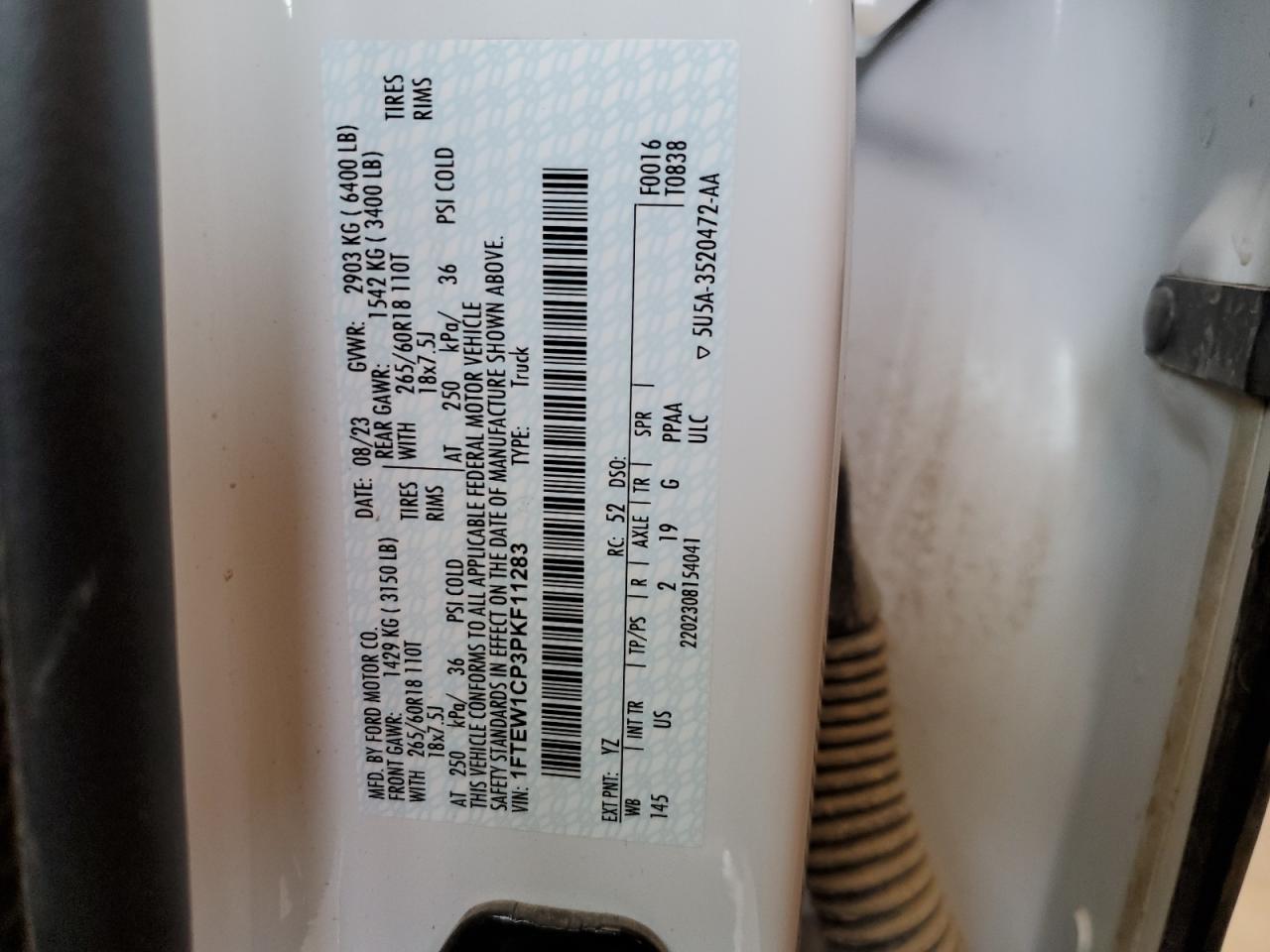 2023 Ford F150 Supercrew VIN: 1FTEW1CP3PKF11283 Lot: 65791574