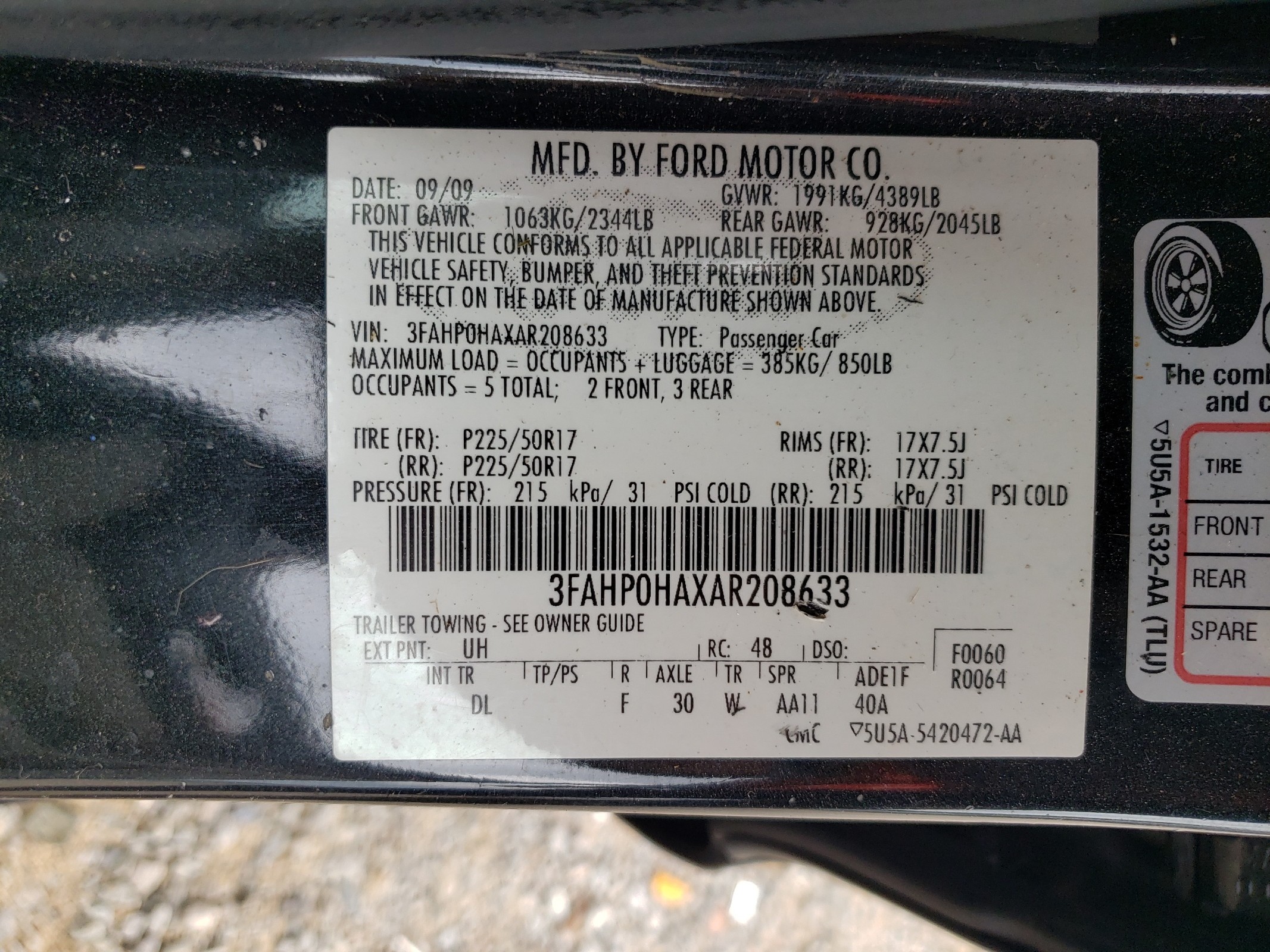 3FAHP0HAXAR208633 2010 Ford Fusion Se