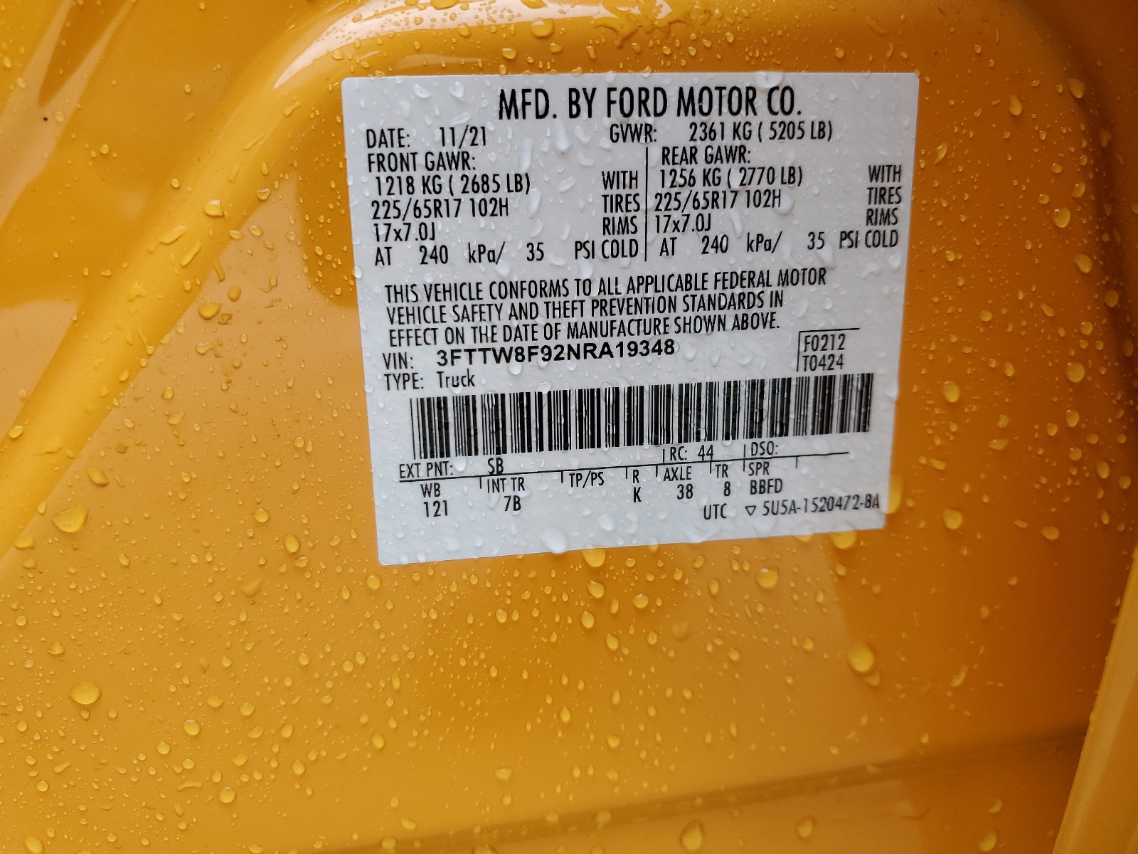 3FTTW8F92NRA19348 2022 Ford Maverick Xl