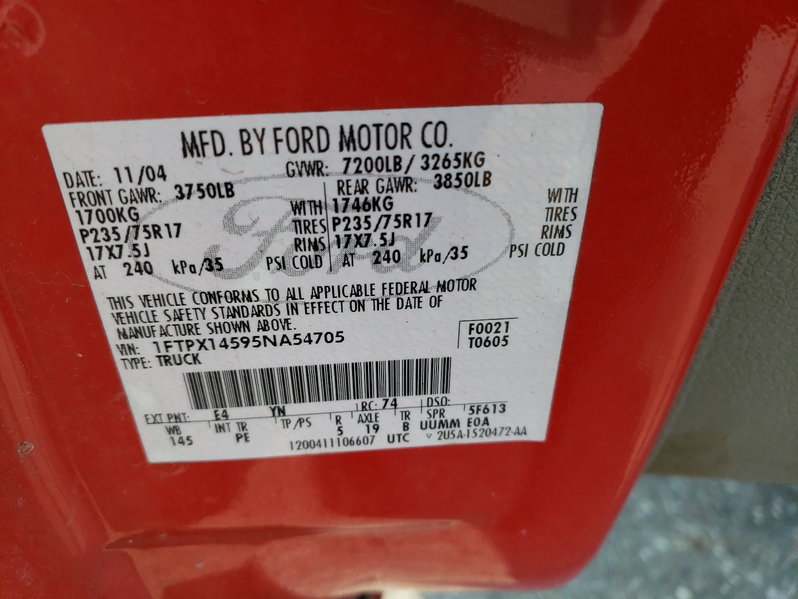 1FTPX14595NA54705 2005 Ford F150