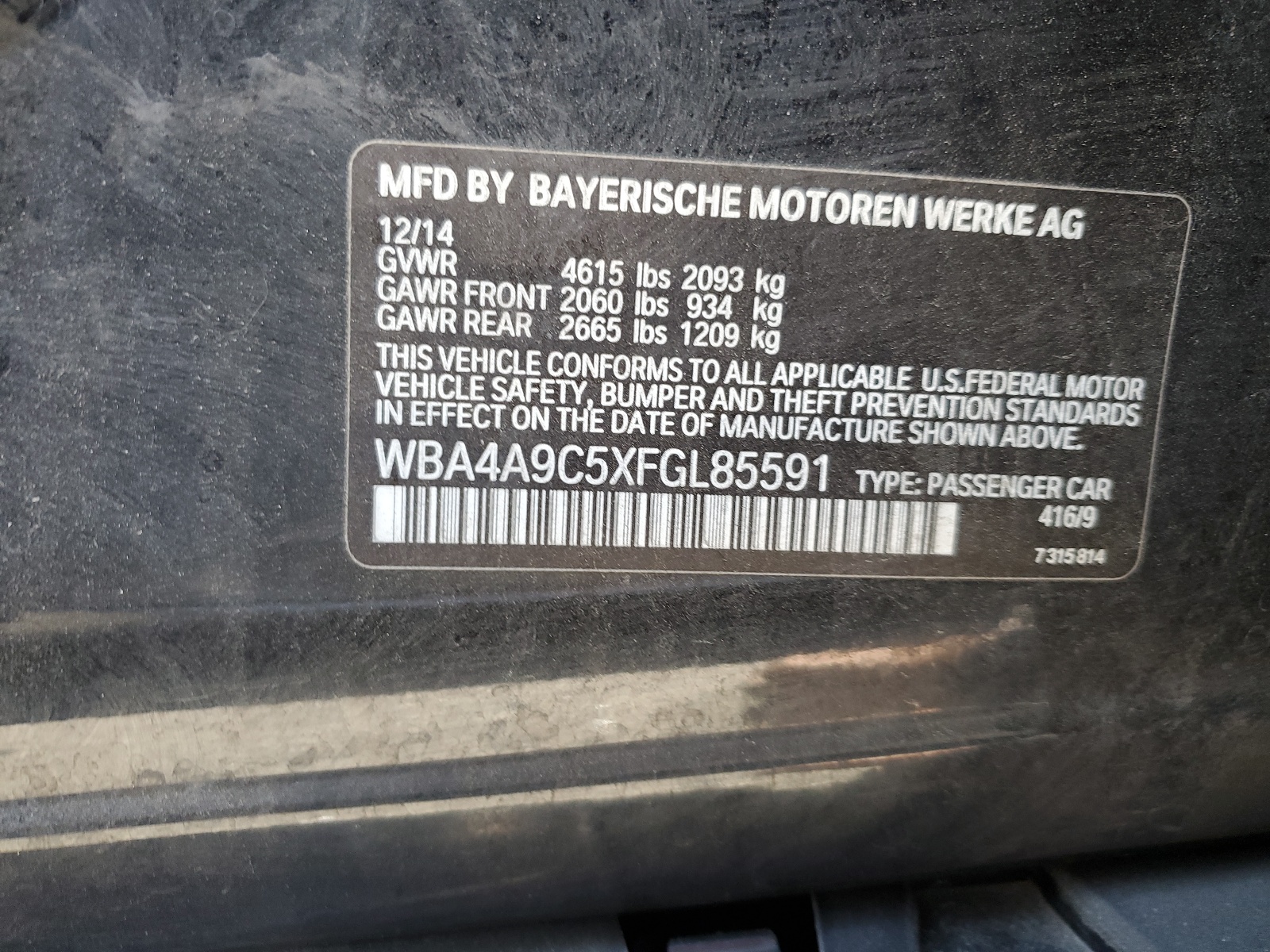 WBA4A9C5XFGL85591 2015 BMW 428 I Gran Coupe Sulev