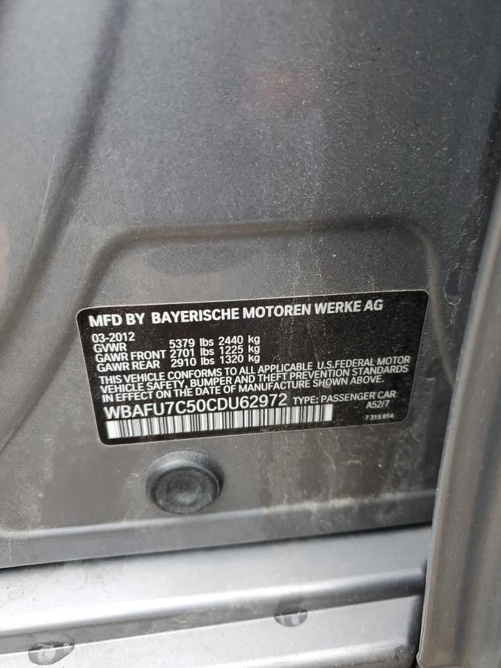 2012 BMW 535 Xi VIN: WBAFU7C50CDU62972 Lot: 66362574