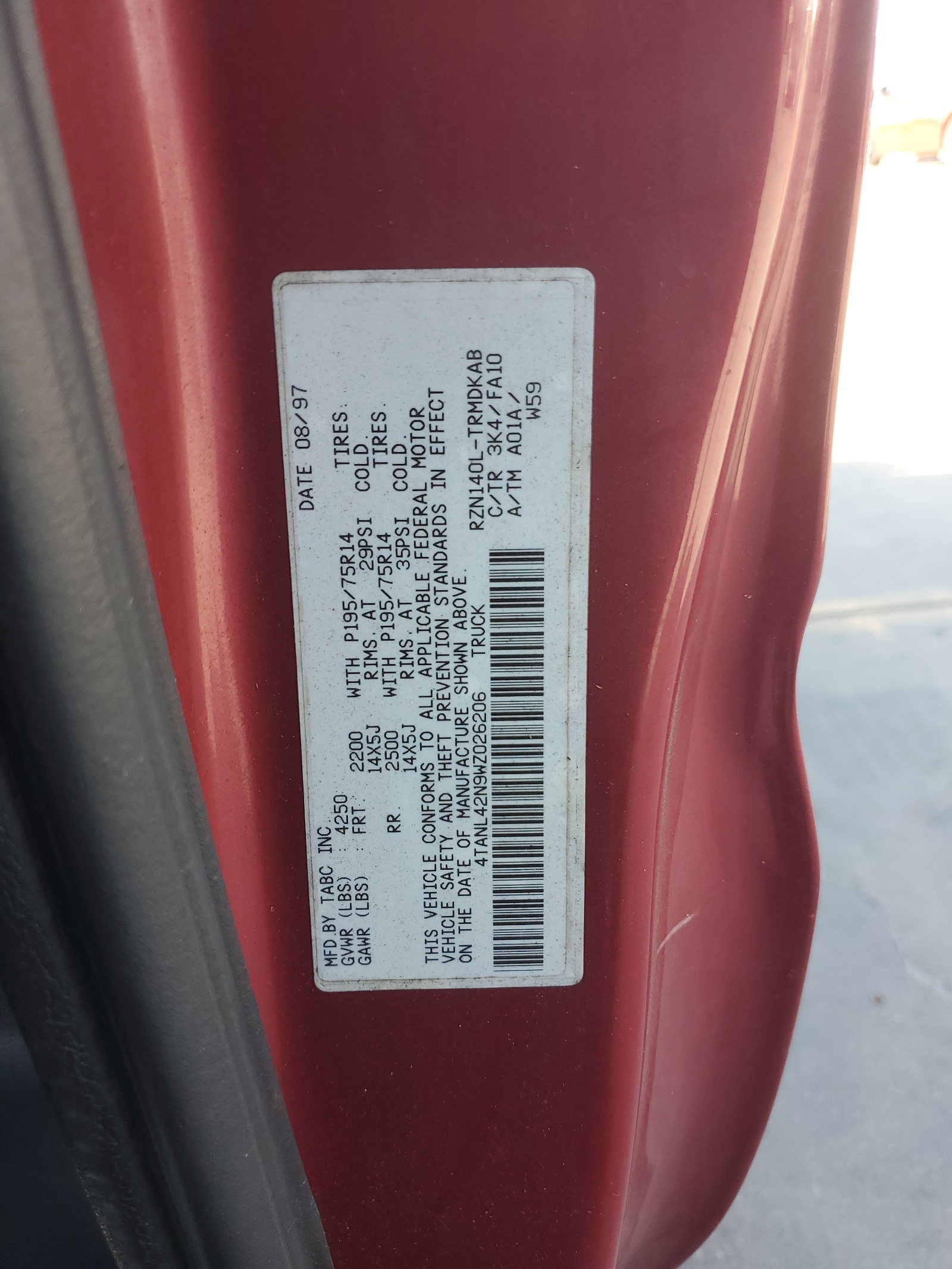 4TANL42N9WZ026206 1998 Toyota Tacoma