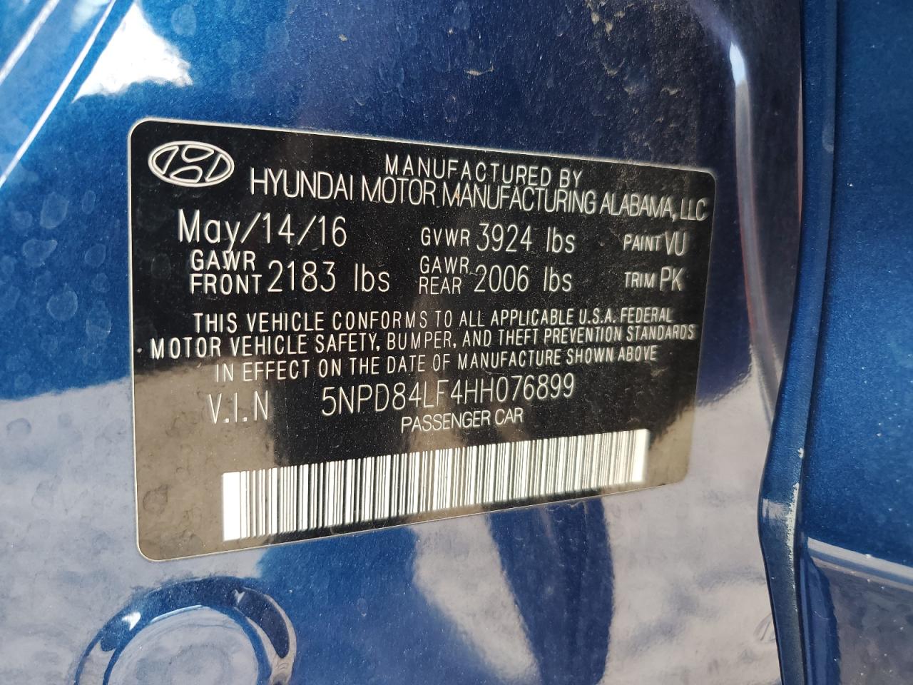 2017 Hyundai Elantra Se VIN: 5NPD84LF4HH076899 Lot: 67314204