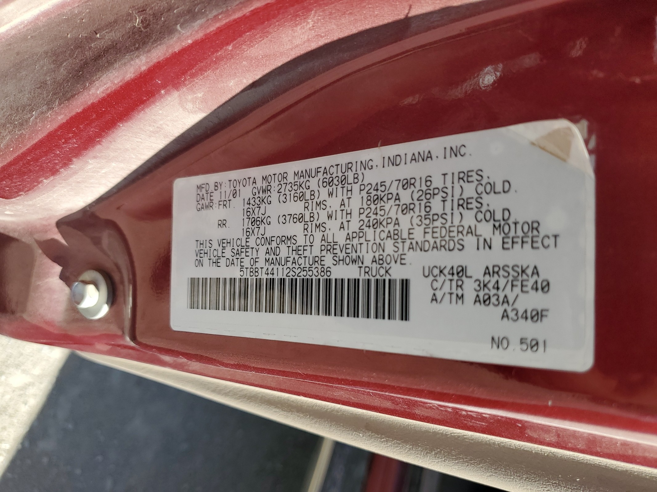 5TBBT44112S255386 2002 Toyota Tundra Access Cab