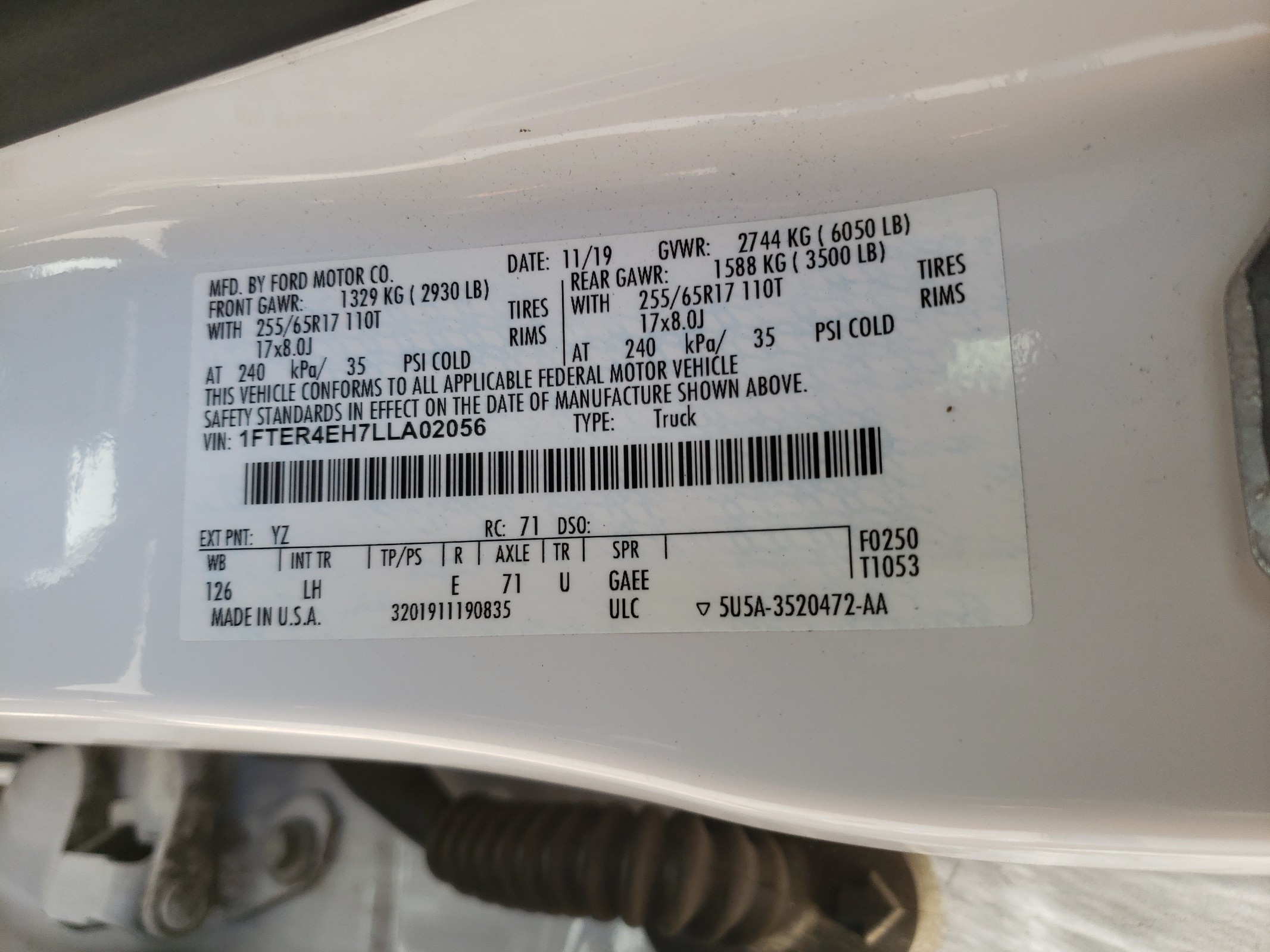 1FTER4EH7LLA02056 2020 Ford Ranger Xl