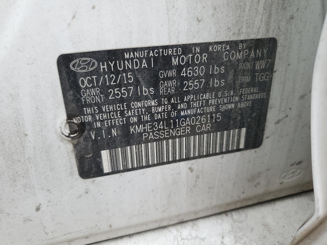 KMHE34L11GA026115 2016 Hyundai Sonata Hybrid