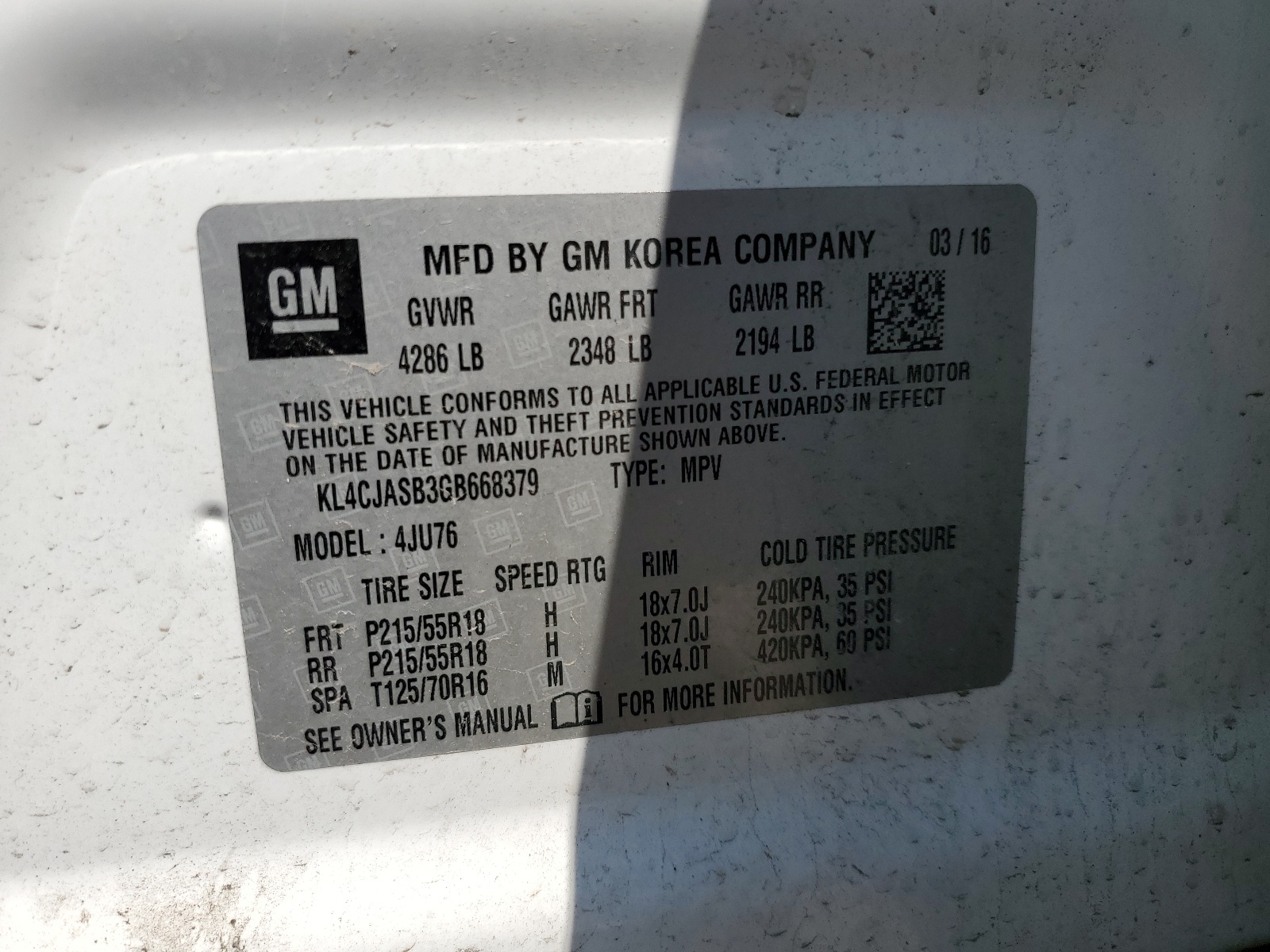 KL4CJASB3GB668379 2016 Buick Encore