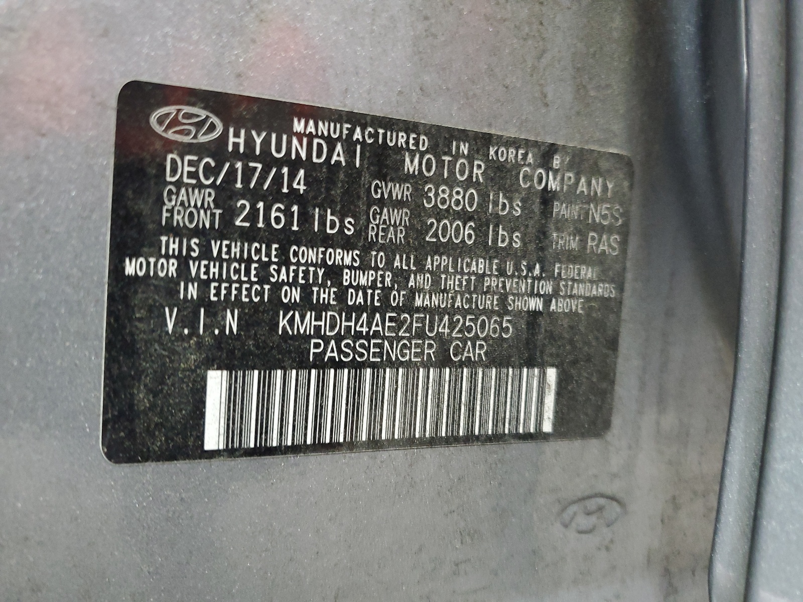 KMHDH4AE2FU425065 2015 Hyundai Elantra Se
