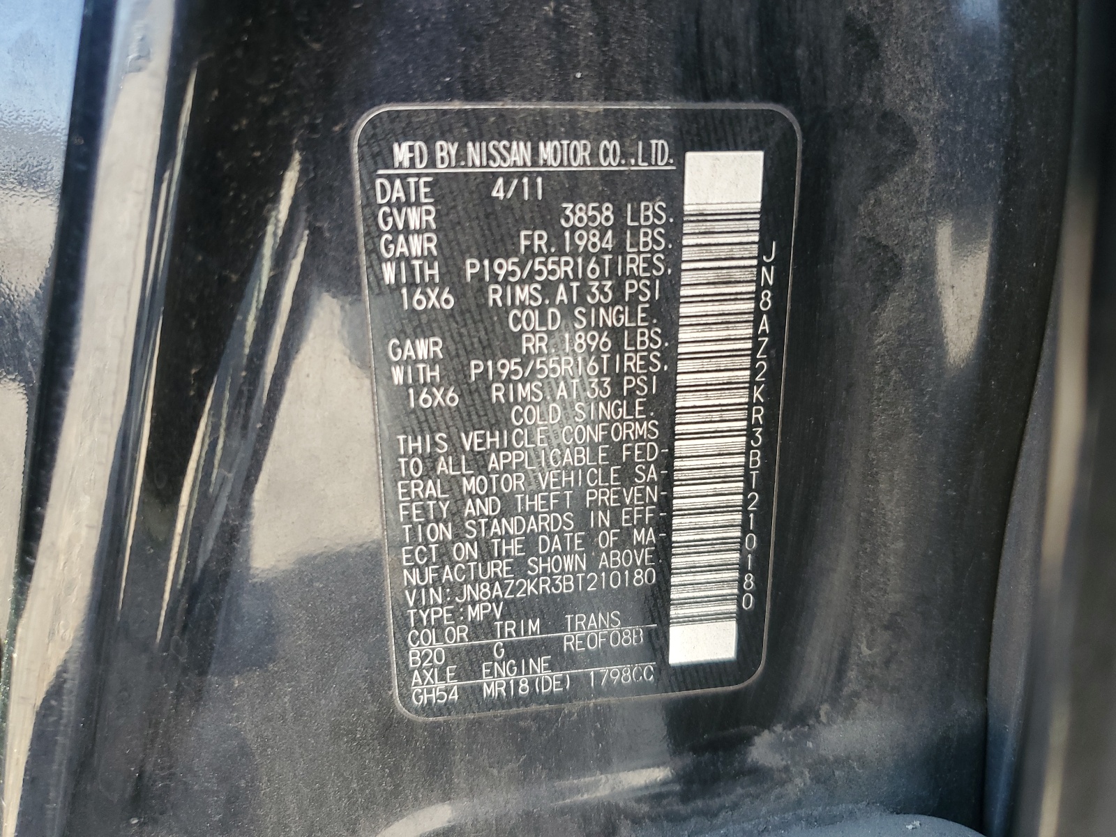 JN8AZ2KR3BT210180 2011 Nissan Cube Base