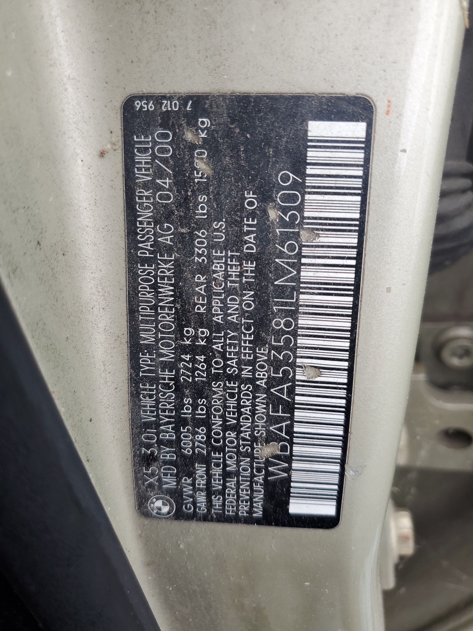 WBAFA53581LM61309 2001 BMW X5 3.0I