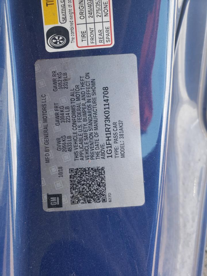 2019 Chevrolet Camaro Ss VIN: 1G1FH1R73K0114708 Lot: 66035944