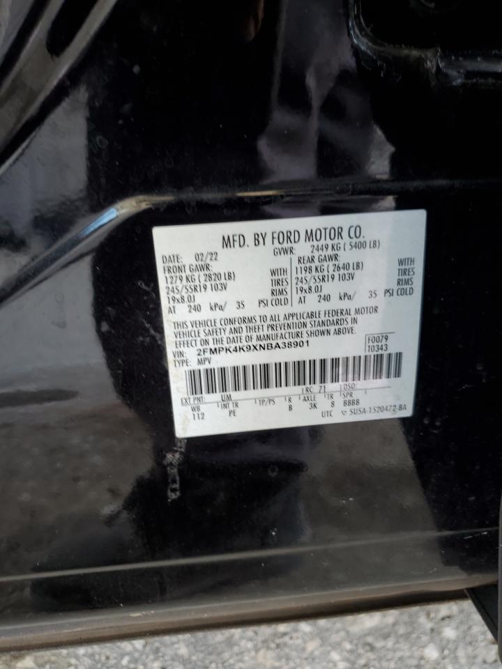 2022 Ford Edge Titanium VIN: 2FMPK4K9XNBA38901 Lot: 68437334