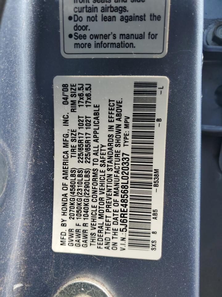 2008 Honda Cr-V Ex VIN: 5J6RE48568L020337 Lot: 65886604