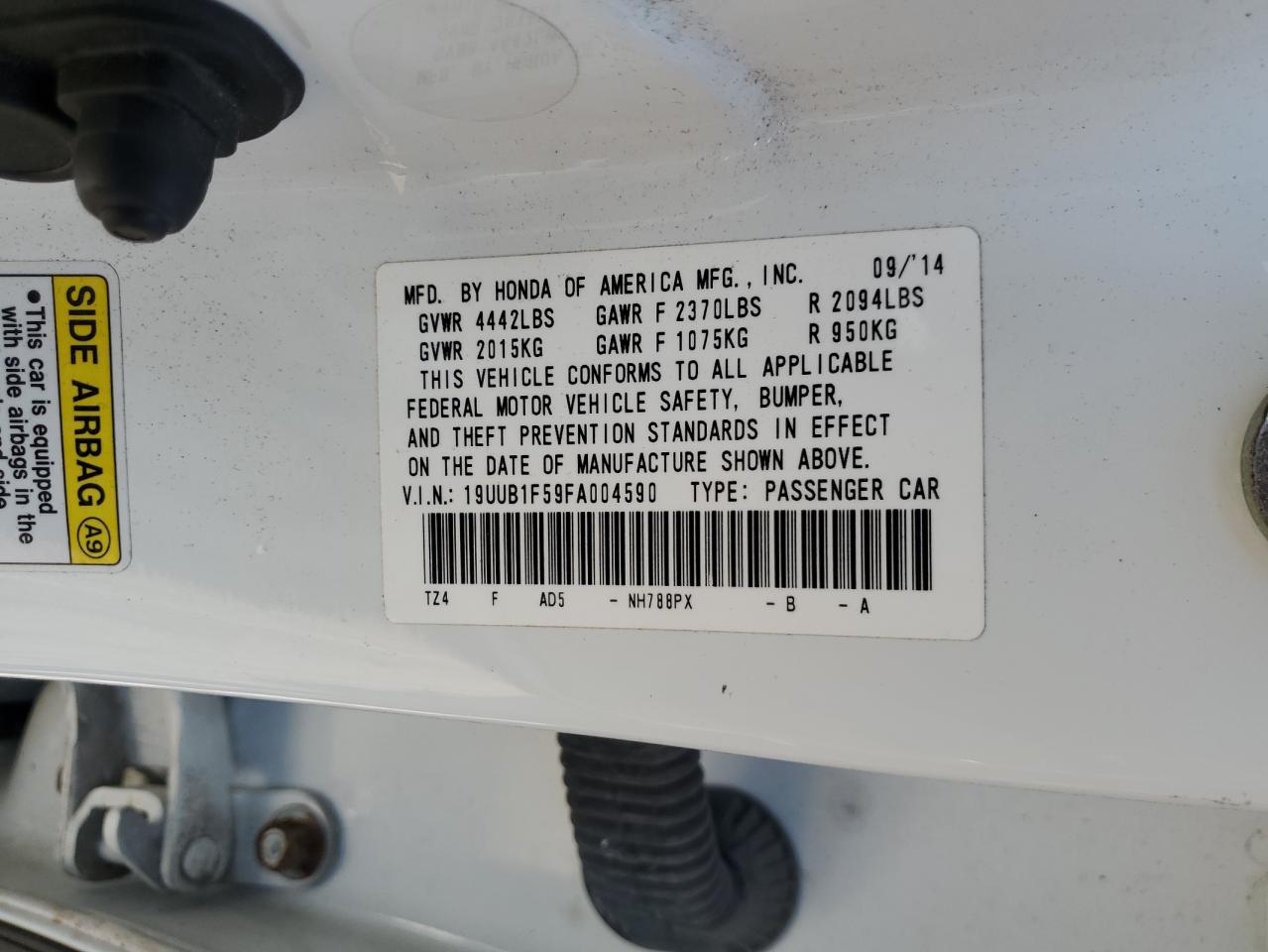 19UUB1F59FA004590 2015 Acura Tlx Tech