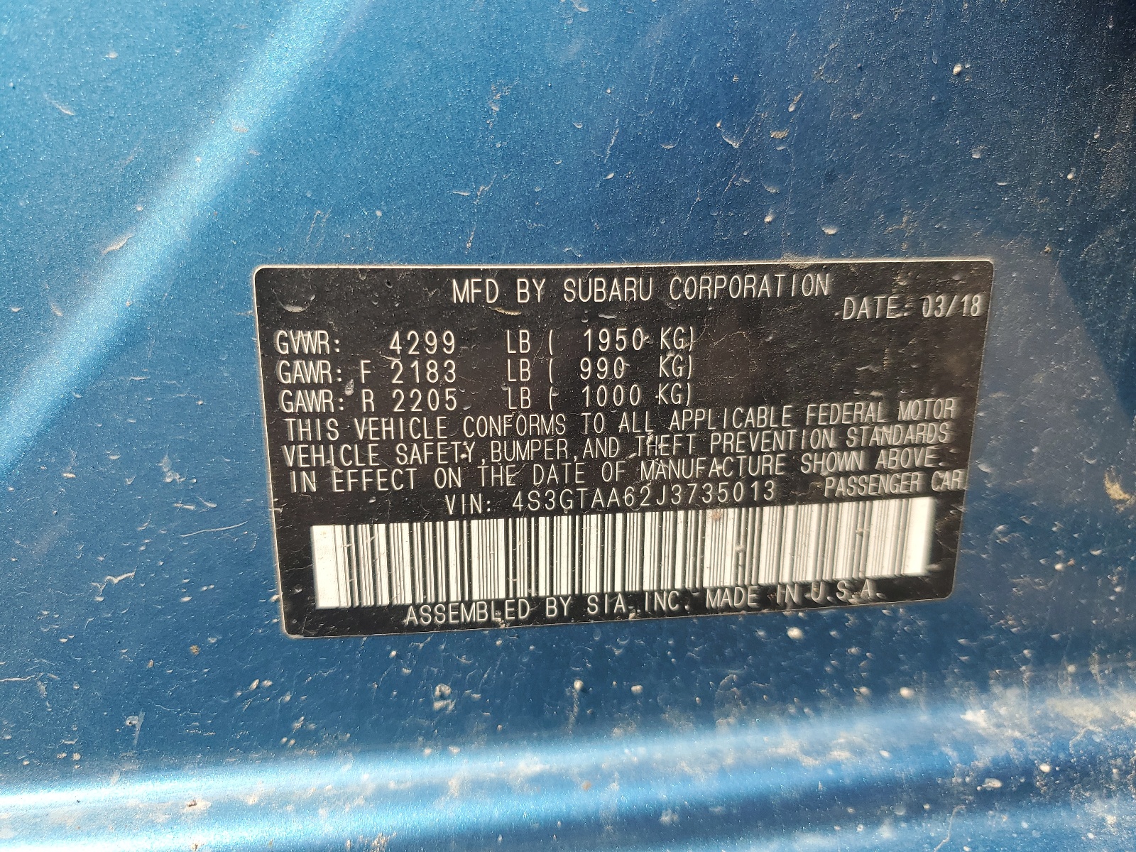 4S3GTAA62J3735013 2018 Subaru Impreza