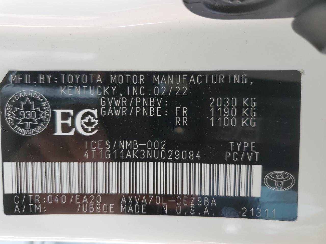 2022 Toyota Camry Se VIN: 4T1G11AK3NU029084 Lot: 67403714