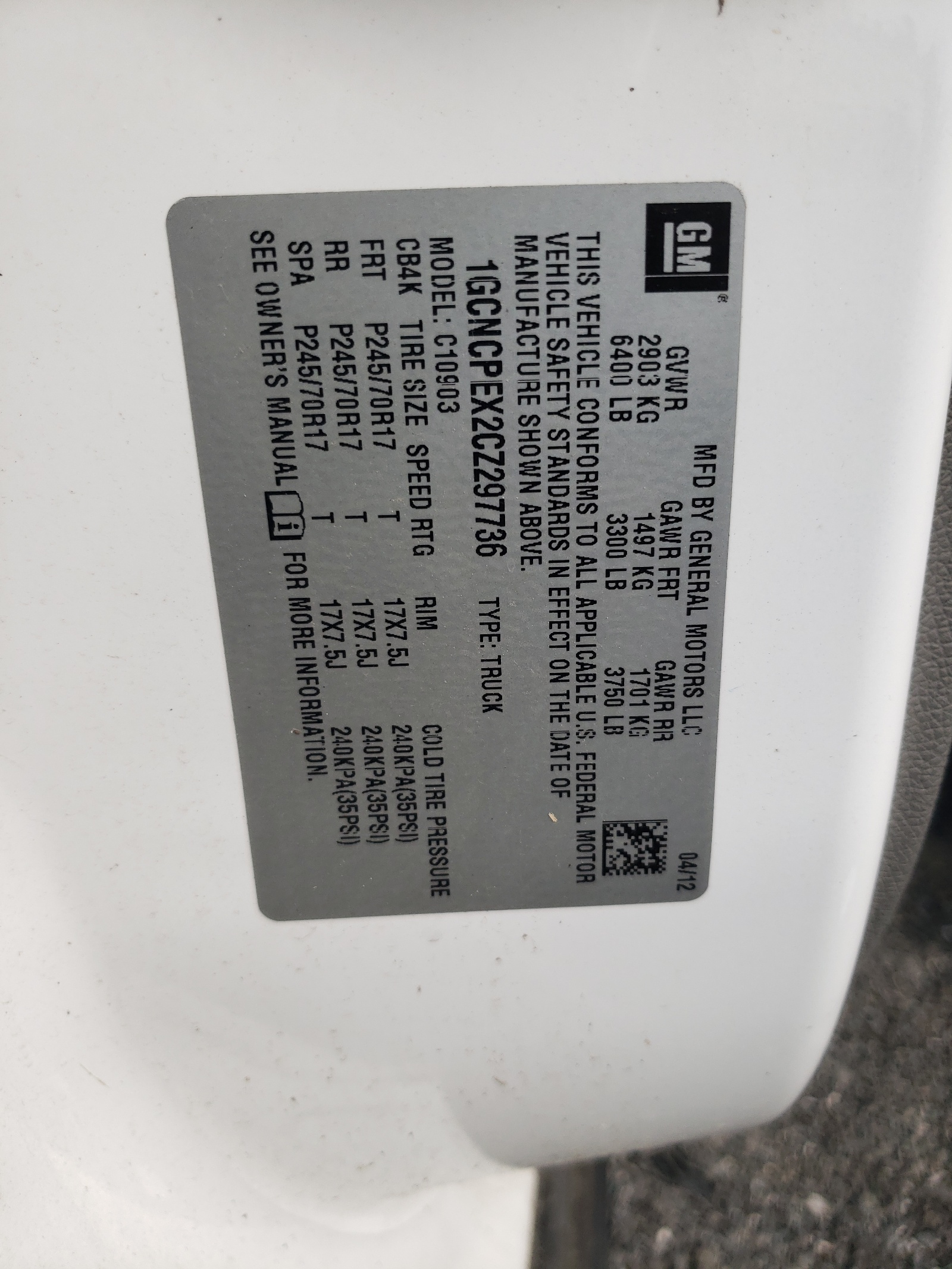 1GCNCPEX2CZ297736 2012 Chevrolet Silverado C1500