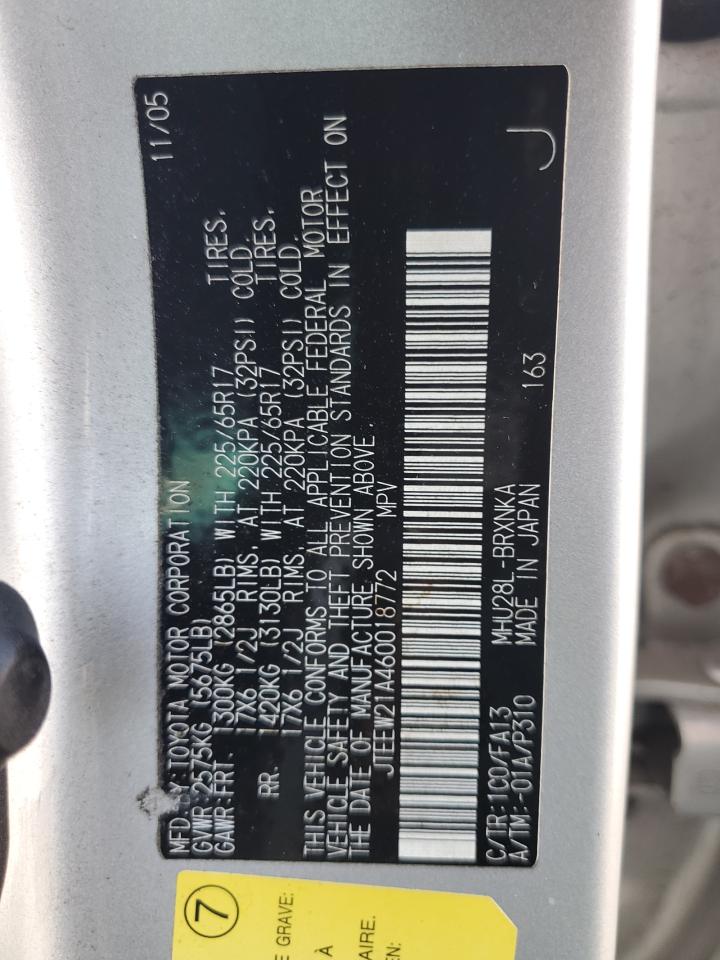 2006 Toyota Highlander Hybrid VIN: JTEEW21A460018772 Lot: 69236414