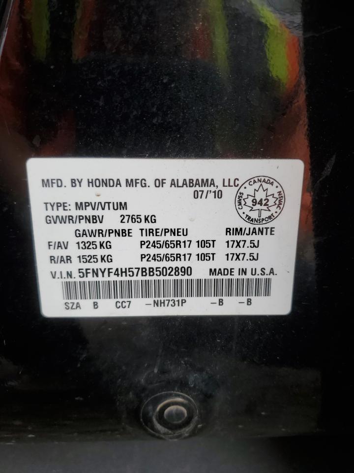 2011 Honda Pilot Exl VIN: 5FNYF4H57BB502890 Lot: 64051004