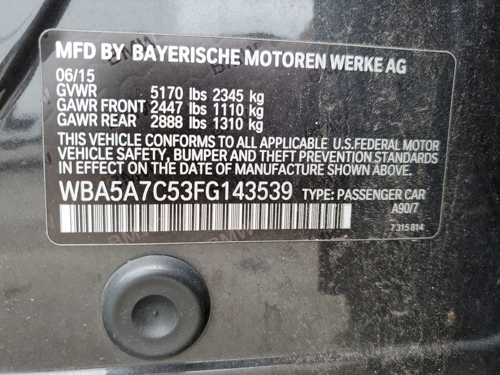 WBA5A7C53FG143539 2015 BMW 528 Xi