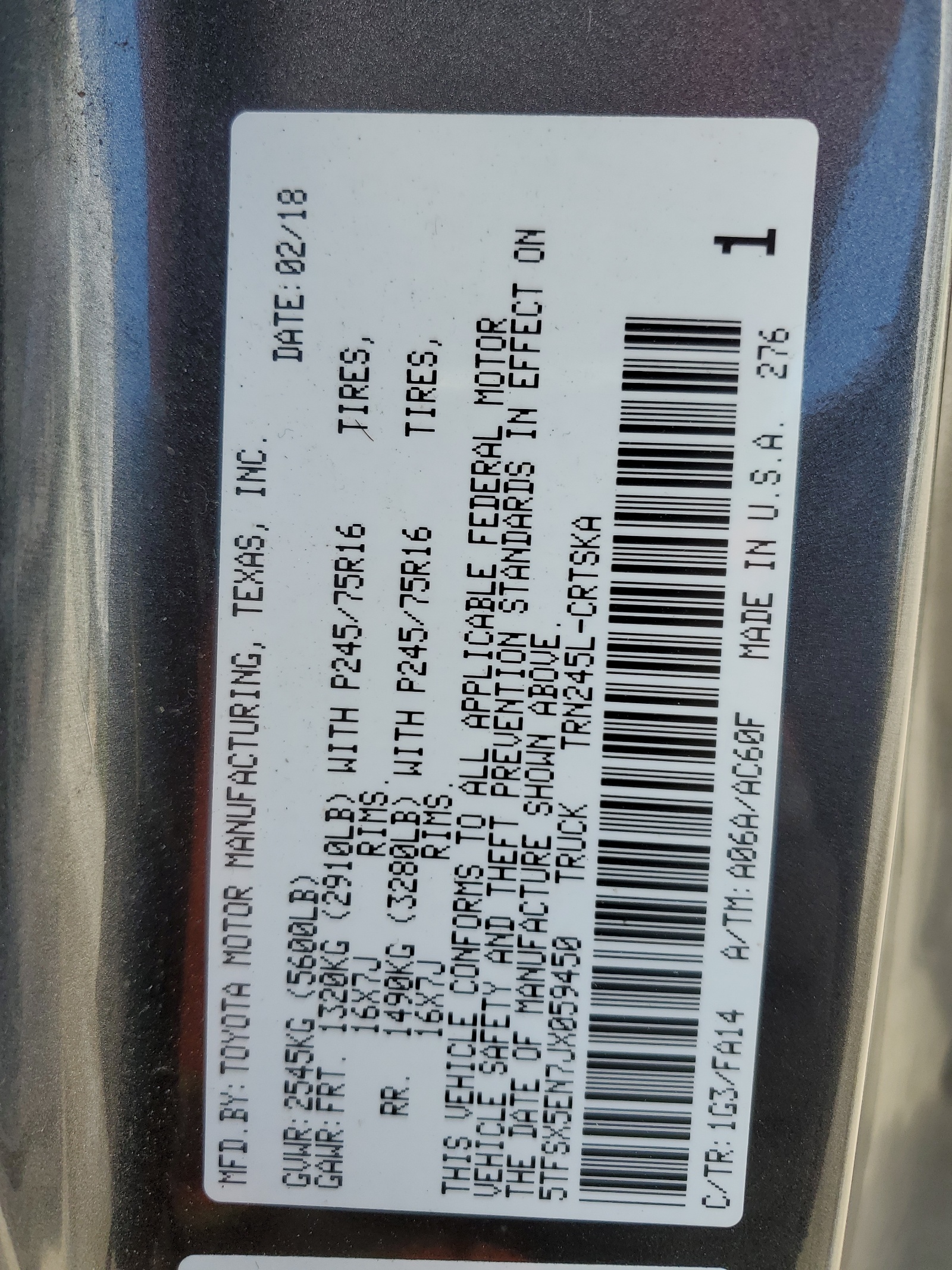 5TFSX5EN7JX059450 2018 Toyota Tacoma Access Cab