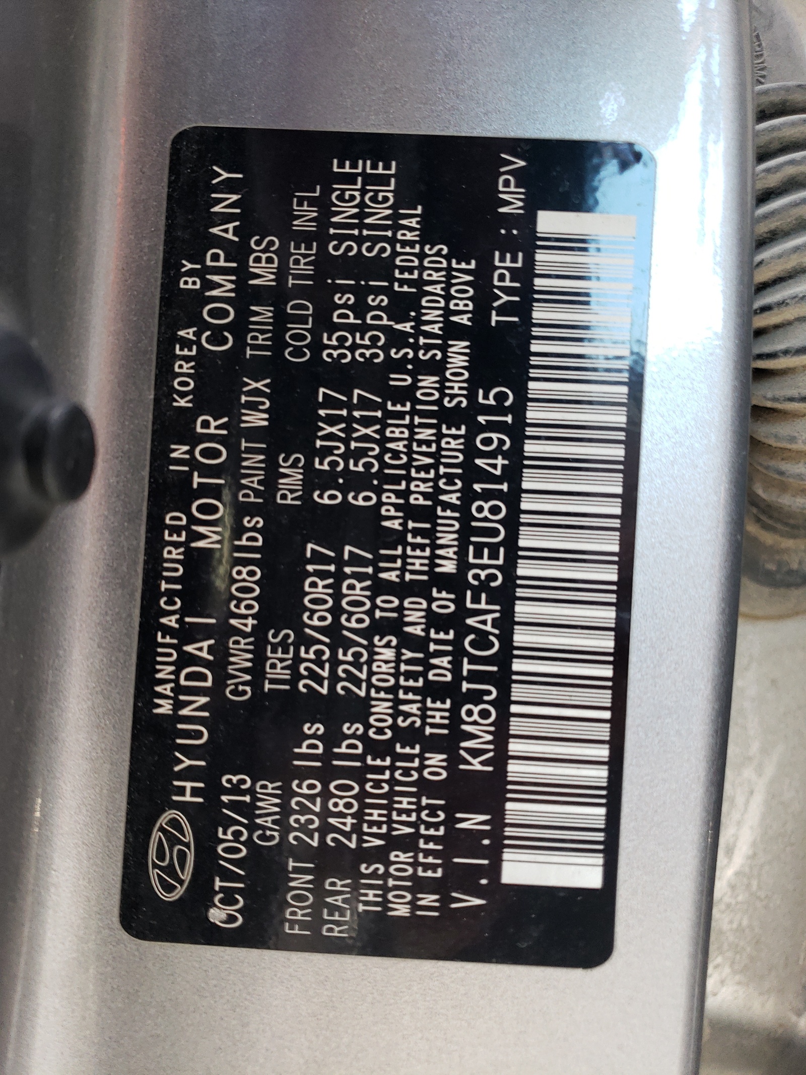 KM8JTCAF3EU814915 2014 Hyundai Tucson Gls