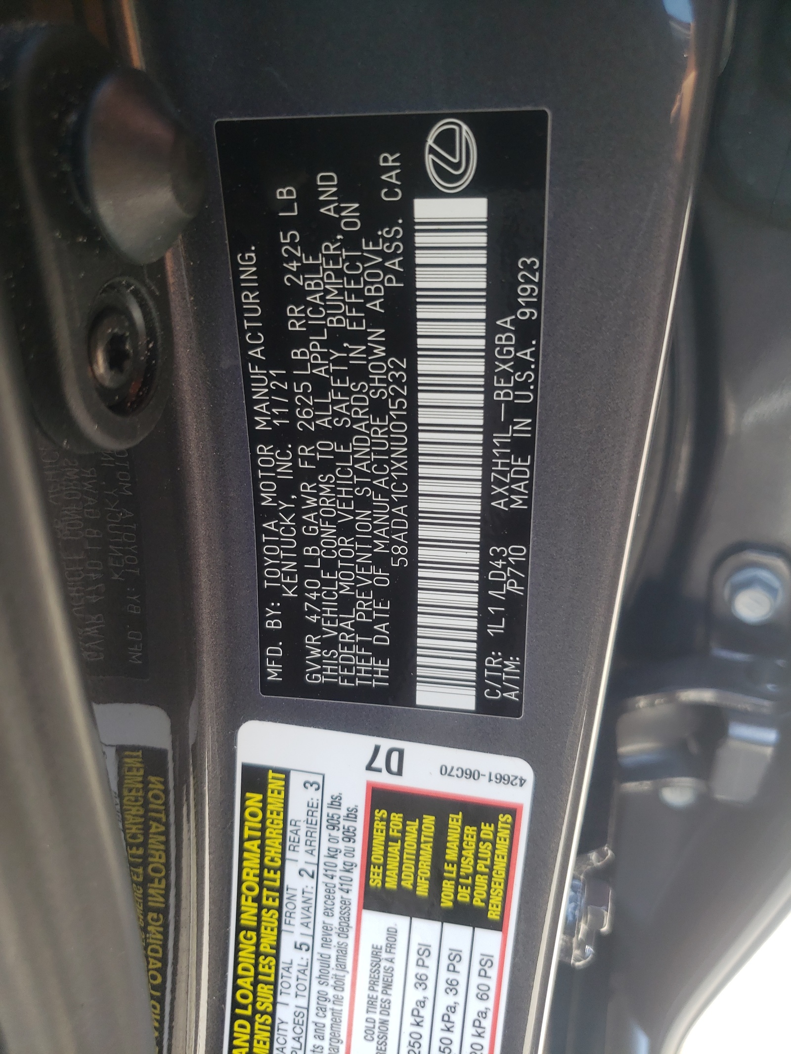 58ADA1C1XNU015232 2022 Lexus Es 300H Base