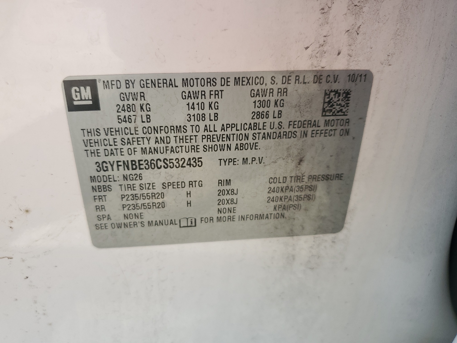 3GYFNBE36CS532435 2012 Cadillac Srx Performance Collection