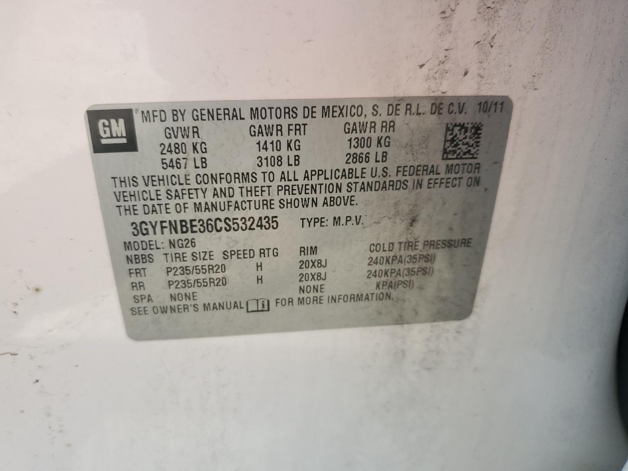 2012 Cadillac Srx Performance Collection VIN: 3GYFNBE36CS532435 Lot: 67059564