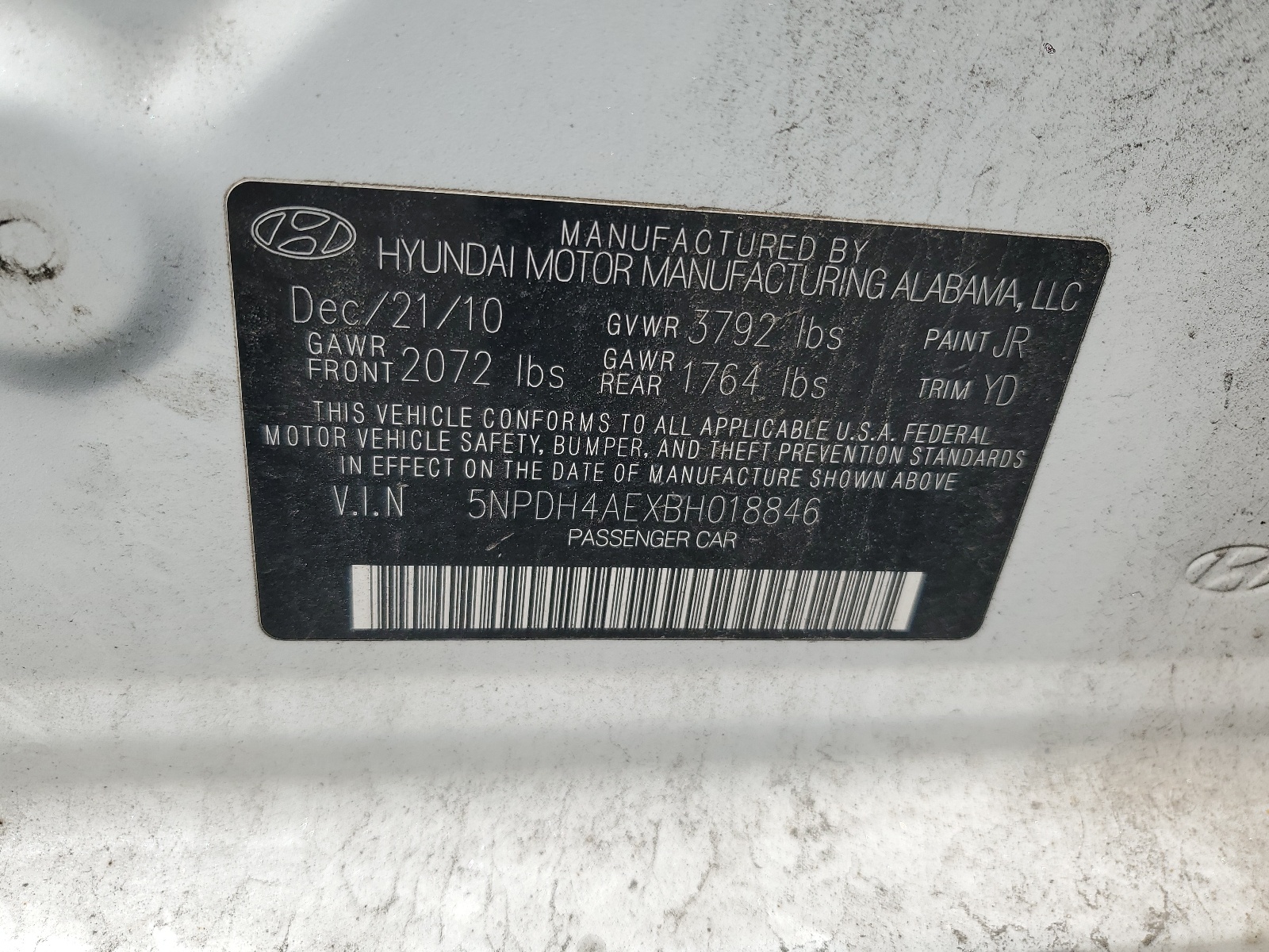 5NPDH4AEXBH018846 2011 Hyundai Elantra Gls