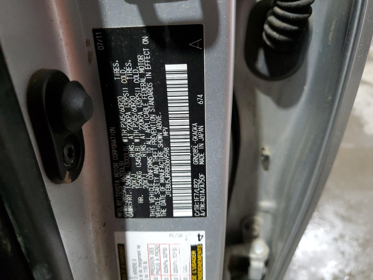 JTEBU5JR9B5069598 2011 Toyota 4Runner Sr5