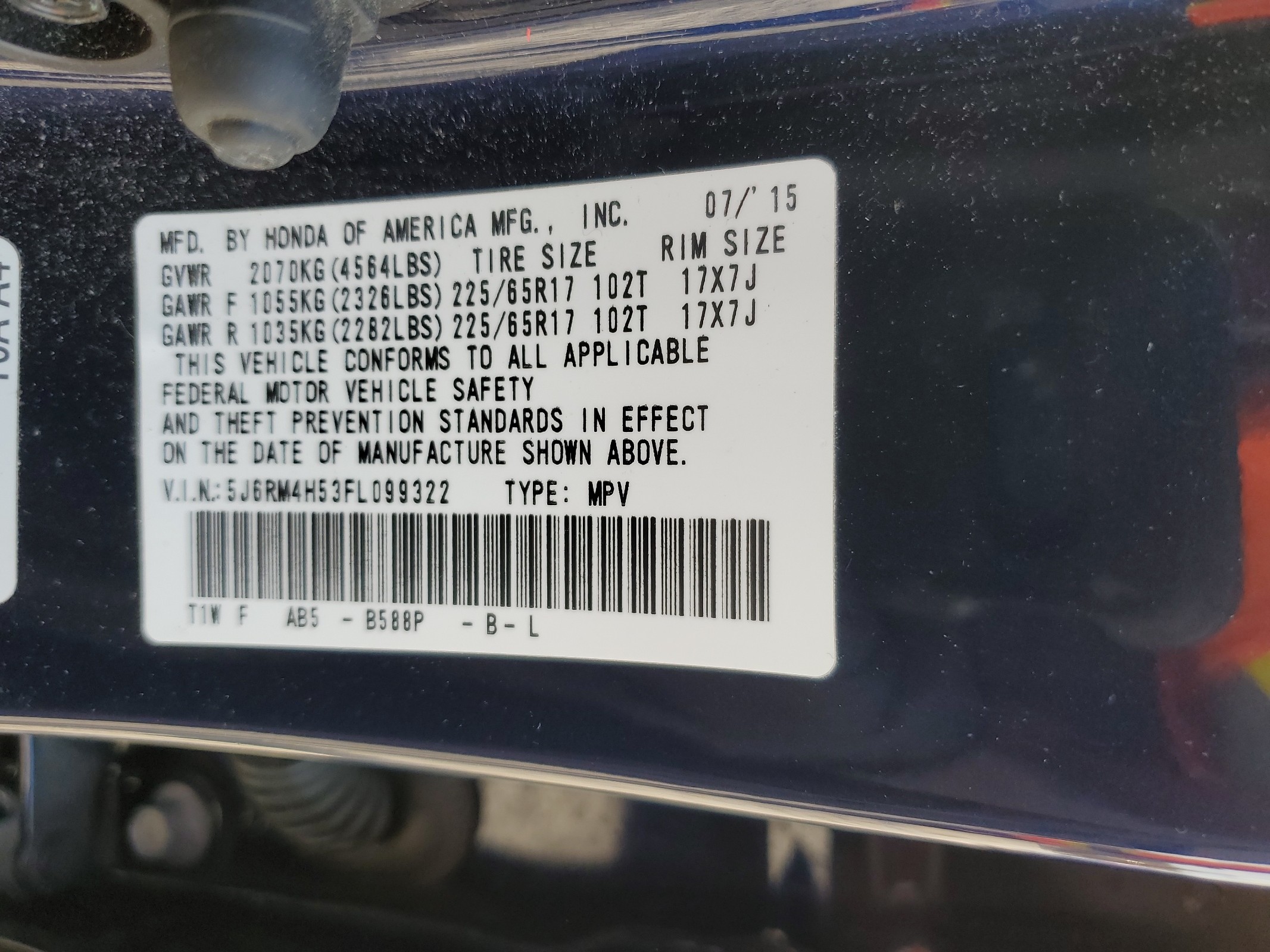 5J6RM4H53FL099322 2015 Honda Cr-V Ex